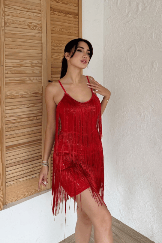 Modia Saçaklı Mini Elbise 9350 KIRMIZI