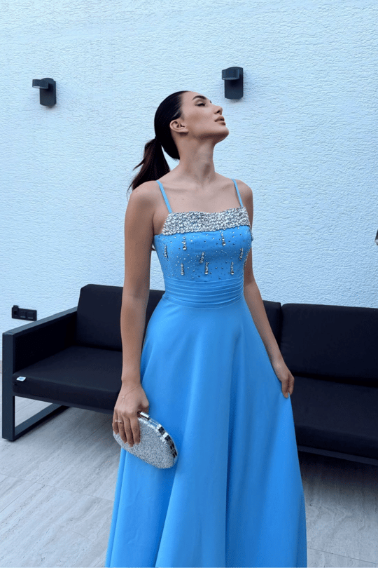 Nayla İp Askılı Taşlı Abiye 306