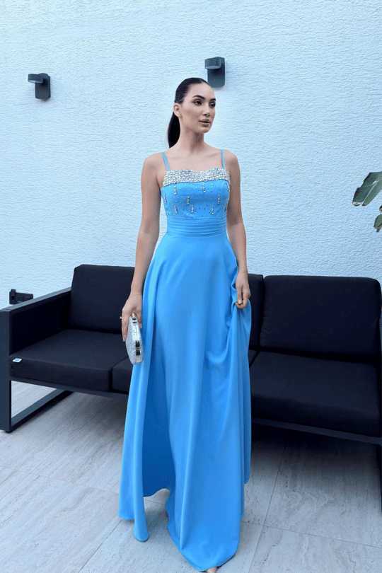 Nayla İp Askılı Taşlı Abiye 306