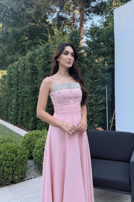 Nayla İp Askılı Taşlı Abiye 306