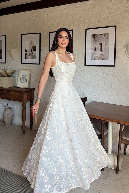 Nevra Kalın Askılı Çiçekli Midi Elbise 00639