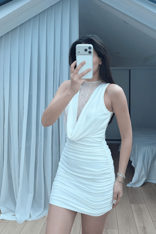 Nutty Degaje Yaka Güpür Mini Elbise 4110