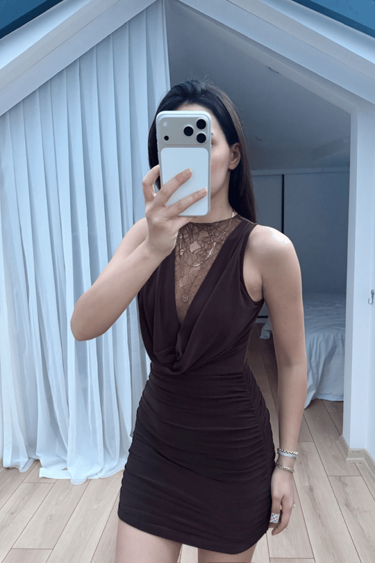 Nutty Degaje Yaka Güpür Mini Elbise 4110
