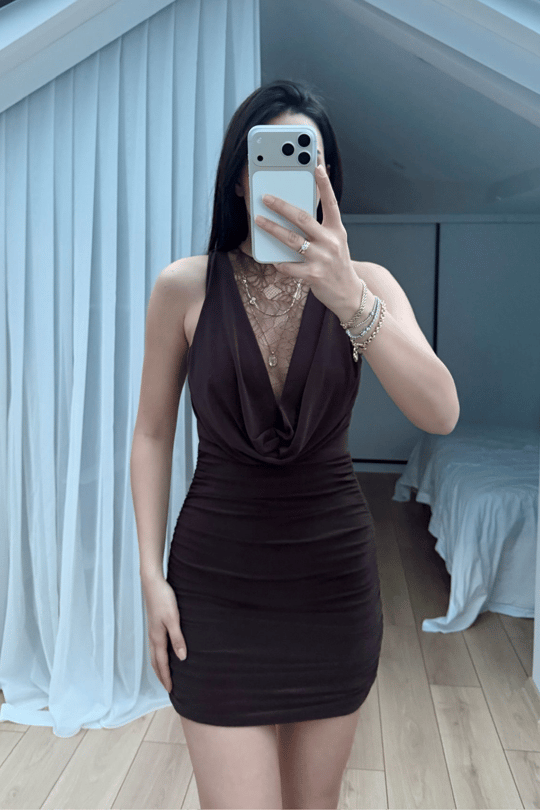 Nutty Degaje Yaka Güpür Mini Elbise 4110