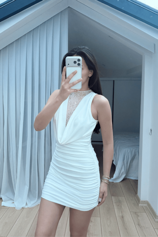 Nutty Degaje Yaka Güpür Mini Elbise 4110