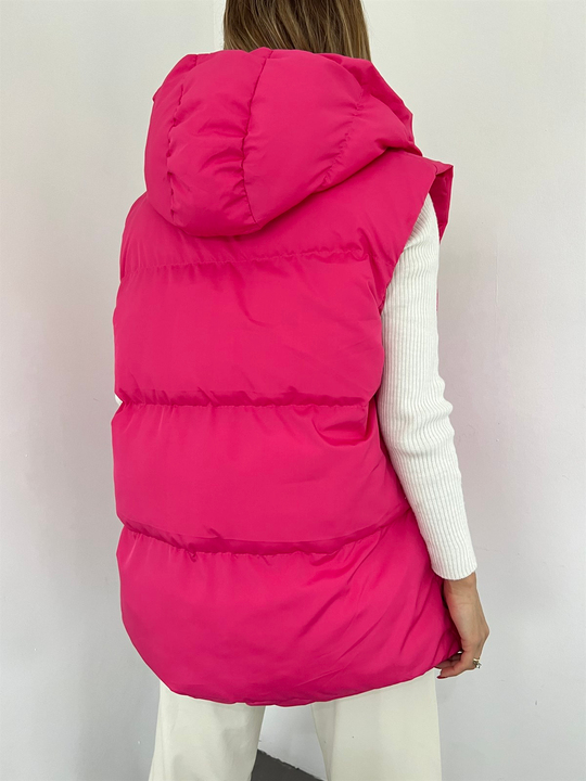 Oversize Fermuar Detay Kapitone Şişme Yelek FUŞYA XX Z1