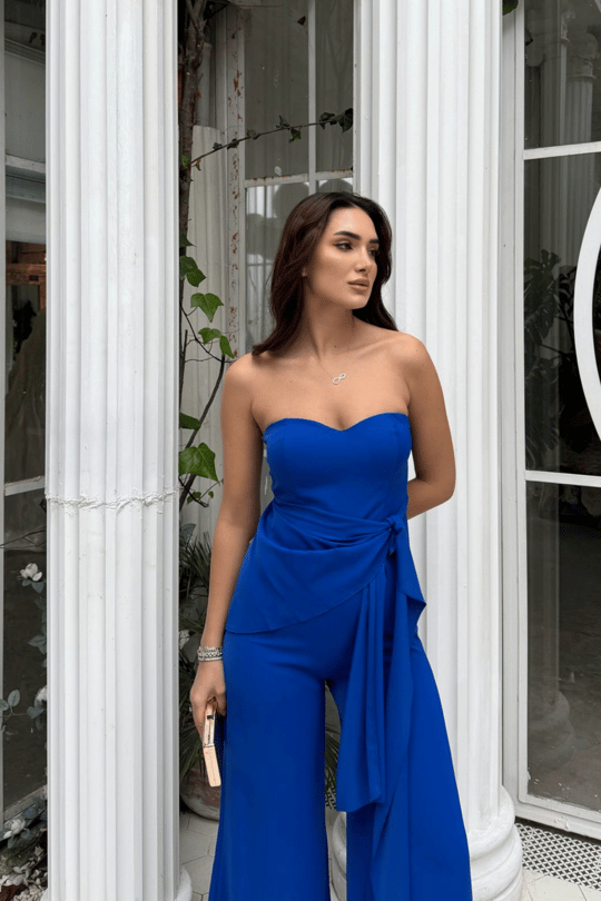 Oylum Straplez Bağlama Detay Tulum 9355 SAKS MAVİSİ