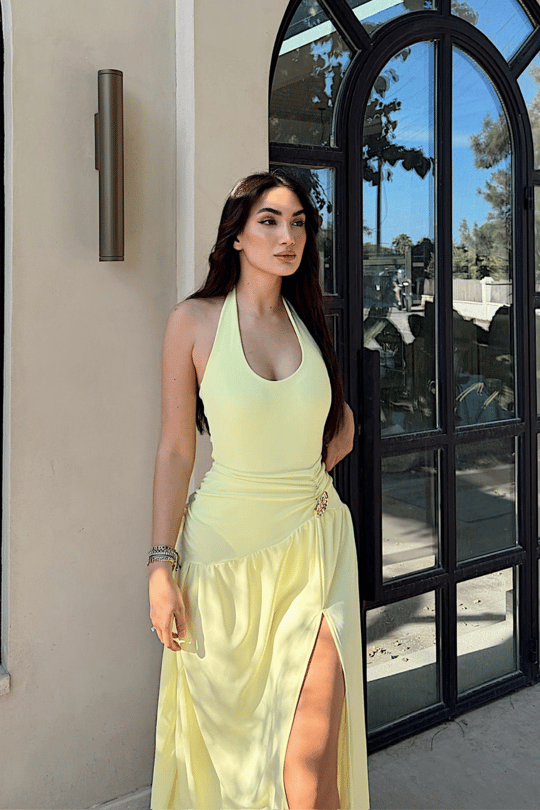 Özgü Derin V Yaka Tokalı Midi Elbise 456