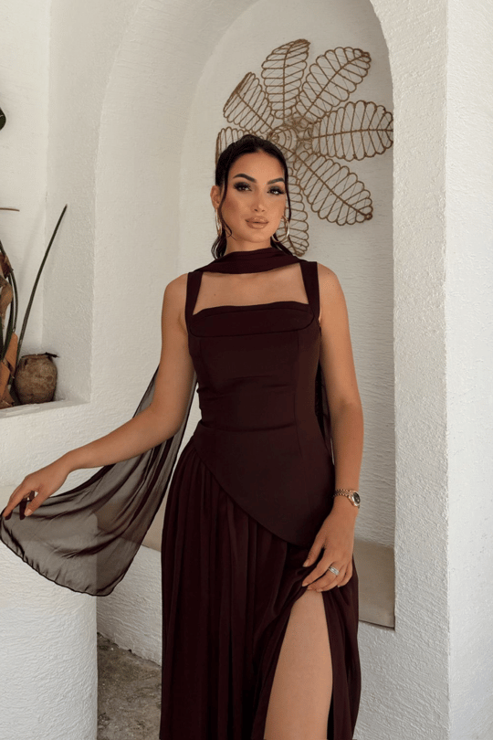 Özgün Kalın Askılı Etek Şifon Abiye 6076