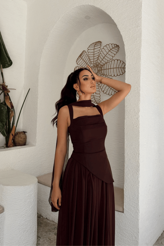 Özgün Kalın Askılı Etek Şifon Abiye 6076