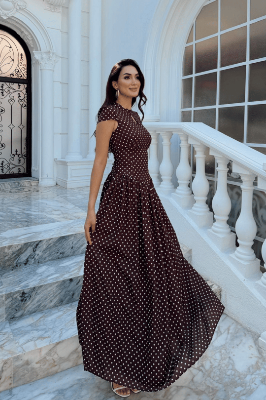 Özüm Damla Detay Puantiyeli Midi Elbise 6114 