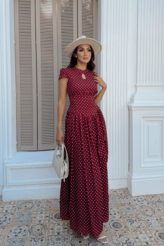 Özüm Damla Detay Puantiyeli Midi Elbise 6114 
