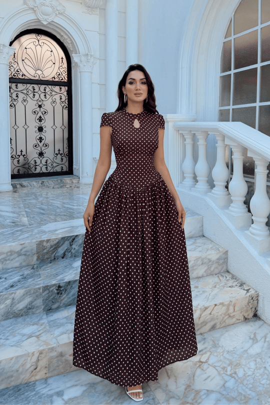 Özüm Damla Detay Puantiyeli Midi Elbise 6114 