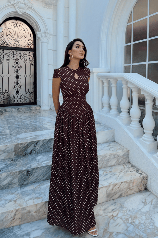 Özüm Damla Detay Puantiyeli Midi Elbise 6114 