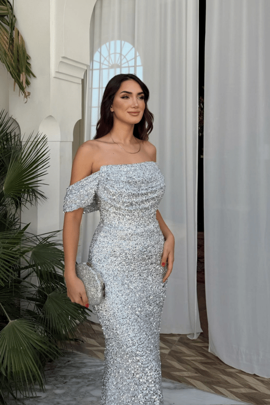 Payet Madonna Yaka Işıltılı Abiye 91119
