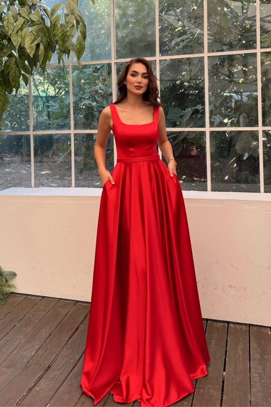 Rosa Kalın Askılı Saten Abiye 1103 KIRMIZI