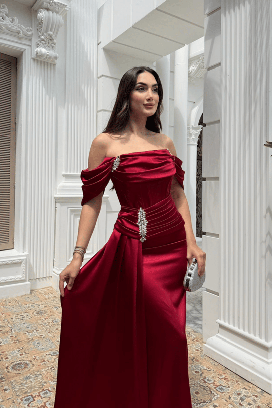 Salkım Kayık Yaka Taşlı Tasarım Abiye 1206