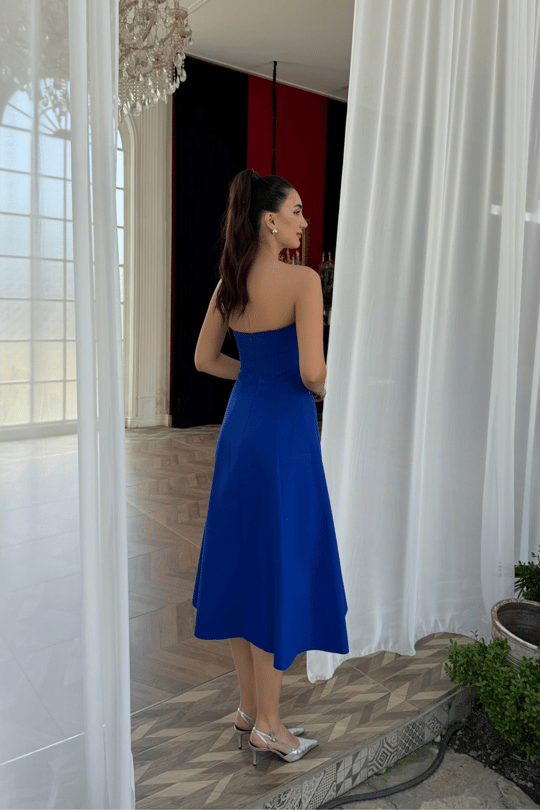 Sezay Taş İşleme Straplez Midi Elbise 1019