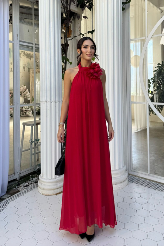 Sezen Gül Detay Şifon Abiye 9351 KIRMIZI