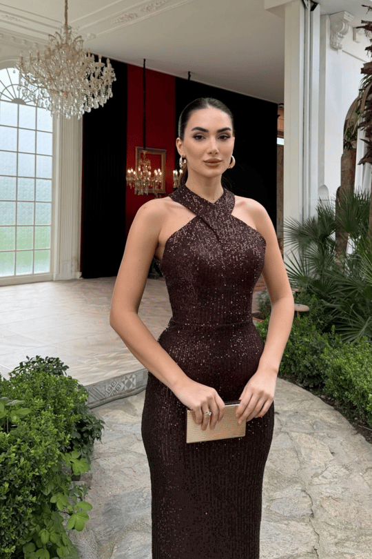 Stella Payetli Çapraz Yaka Abiye 1074