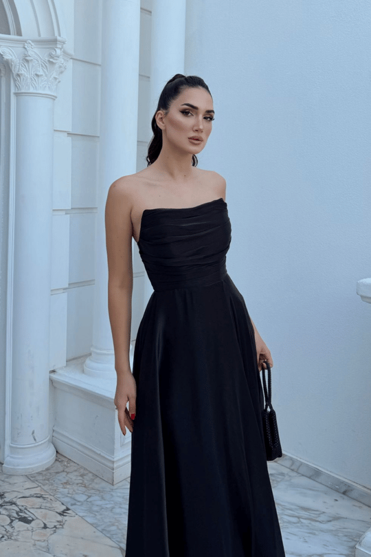 Straplez Degaje Yaka Şifon Abiye 1210