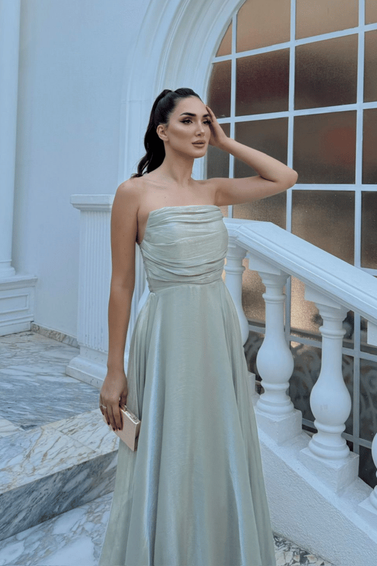 Straplez Degaje Yaka Şifon Abiye 1210