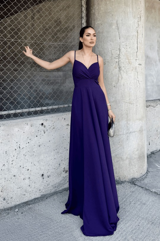 Talia İp Askı Kruvaze Yaka Yırtmaçlı Abiye 582189 MÜRDÜM
