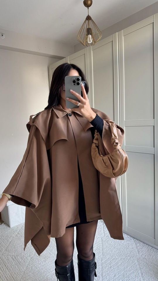 Veronica Düğmeli Panço Trençkot 2634 CAMEL