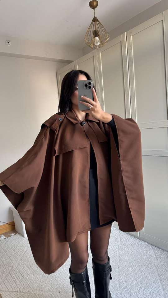 Veronica Düğmeli Panço Trençkot 2634 KAHVERENGİ