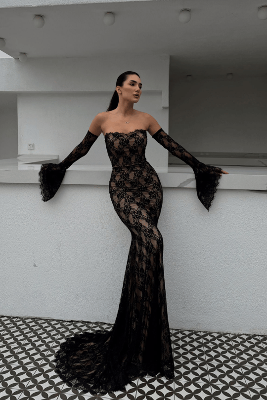 Violetta Güpür Balık Tasarım Abiye 84629 SİYAH