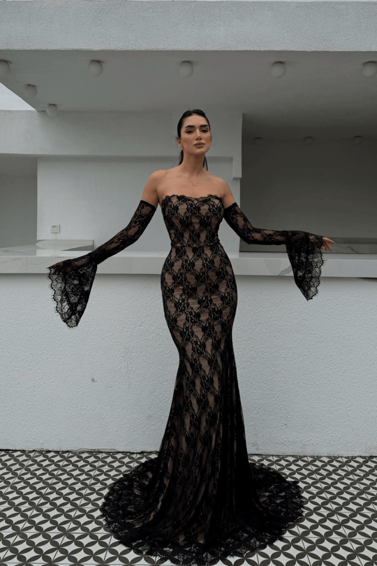 Violetta Güpür Balık Tasarım Abiye 84629 SİYAH