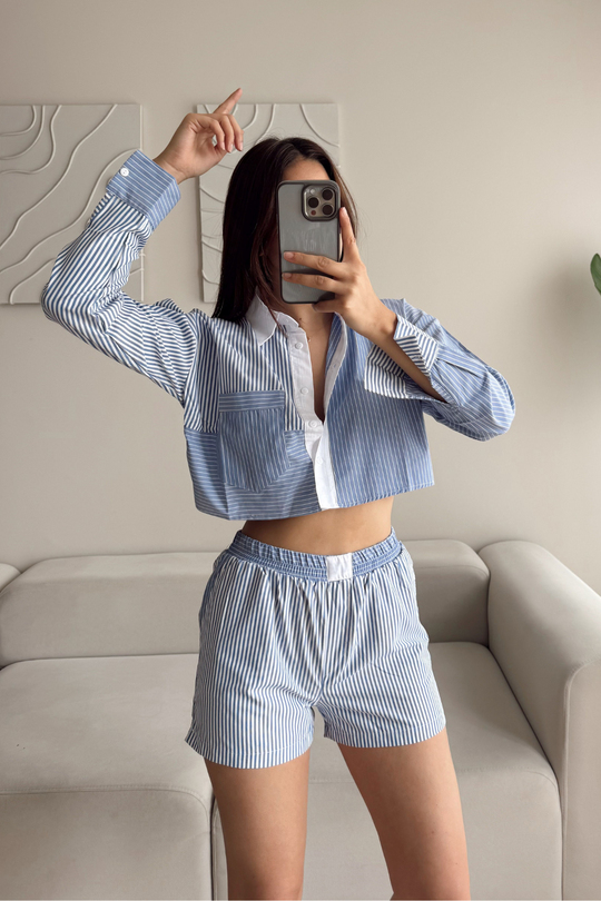 Zara Model Çizgili Takım MAVİ