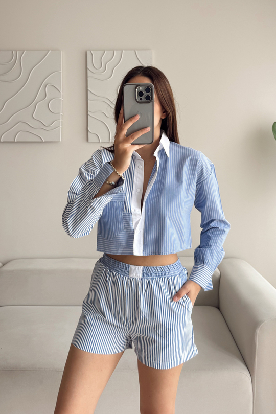 Zara Model Çizgili Takım MAVİ