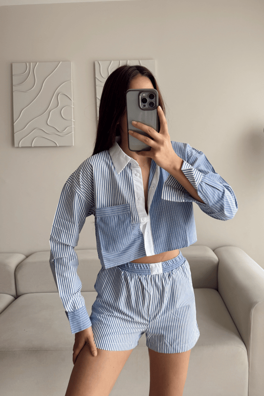 Zara Model Çizgili Takım MAVİ