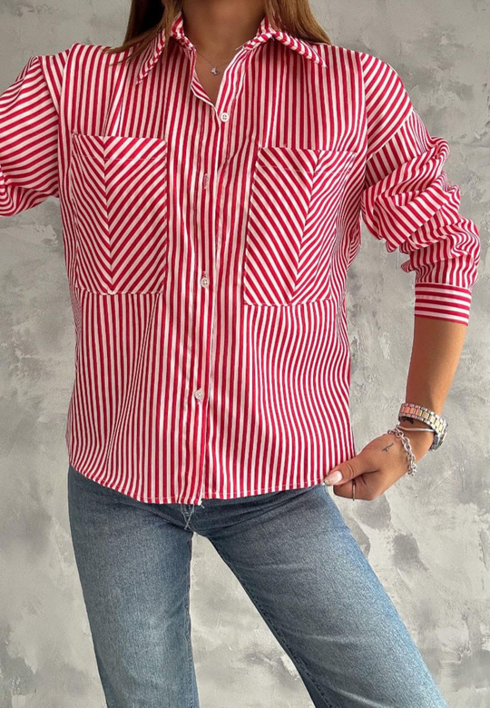 Zara Poplin Çizgili Gömlek 8030 KIRMIZI