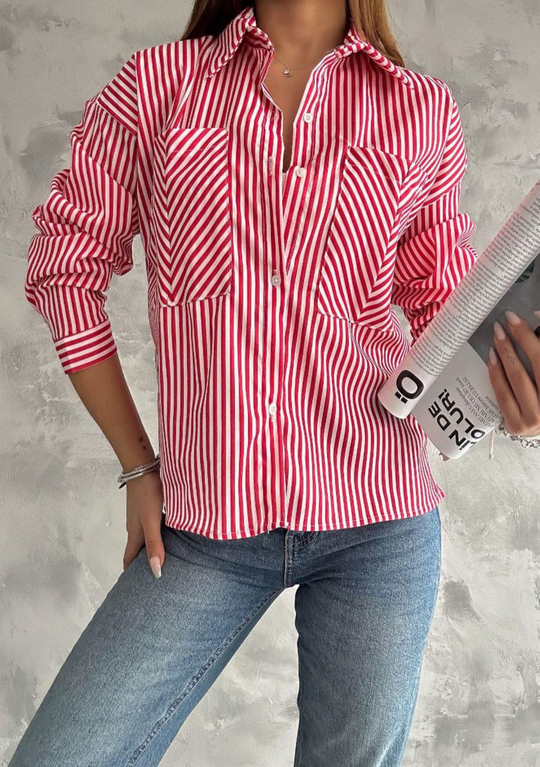 Zara Poplin Çizgili Gömlek 8030 KIRMIZI