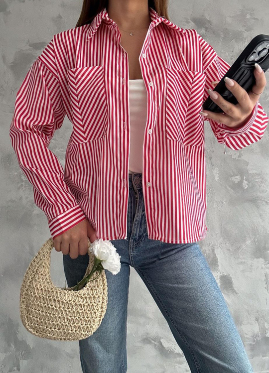 Zara Poplin Çizgili Gömlek 8030 KIRMIZI