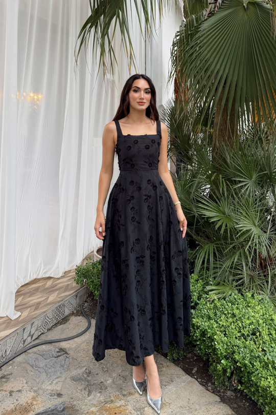 Adelina İp Askılı Çiçekli Midi Elbise 3658