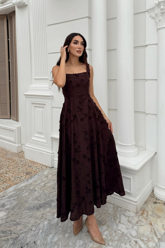 Adelina İp Askılı Çiçekli Midi Elbise 3658