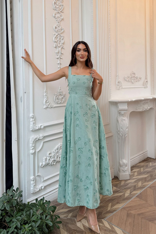 Adelina İp Askılı Çiçekli Midi Elbise 3658