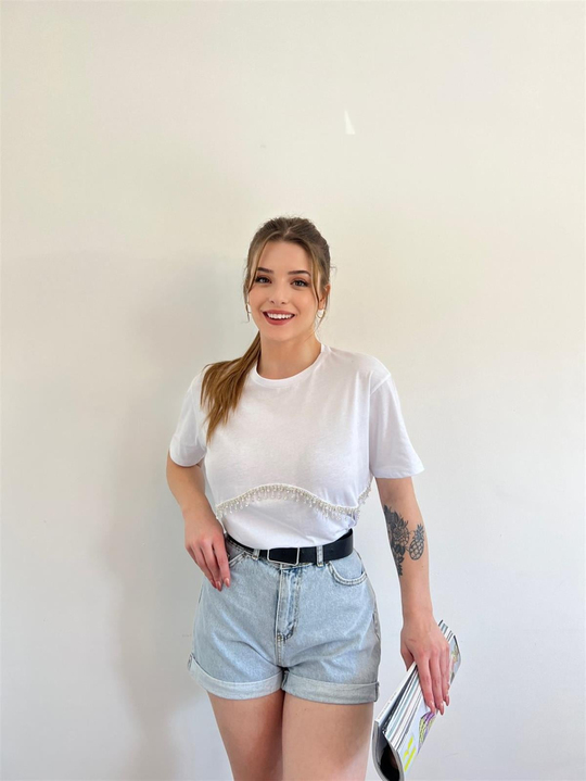 Aksesuar Düz Basic T-shirt 1410  BEYAZ