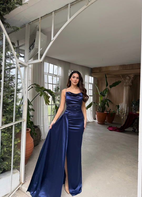 Allyso Degaje Yaka Yırtmaçlı Abiye 582243 İNDİGO