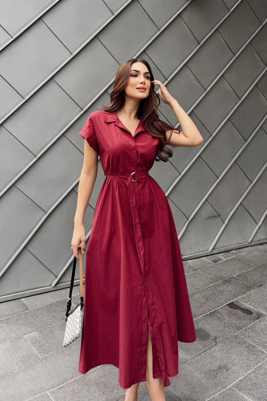 Artemis Kemerli Midi Boy Elbise 2365 BORDO