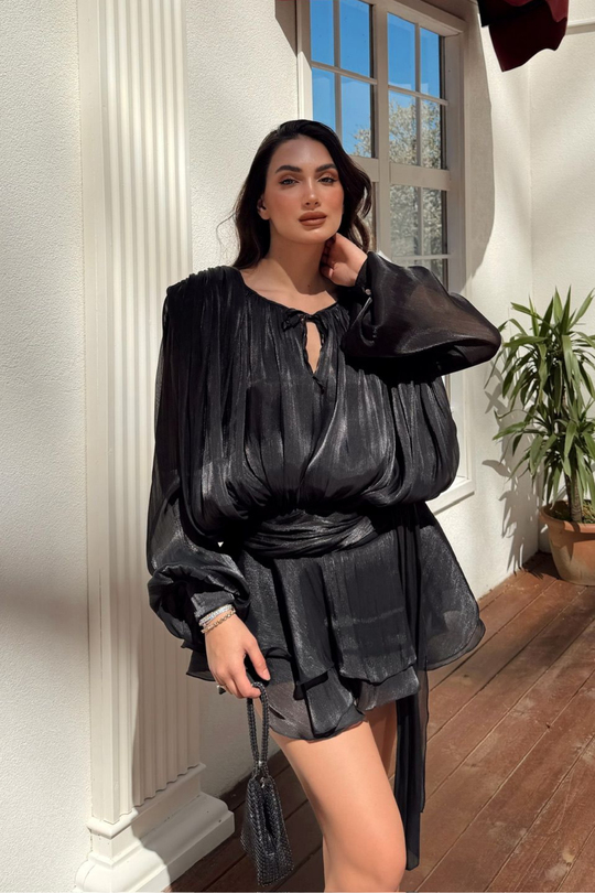 Arwen Fırfırlı Bağlama Detay Mini Elbise 221732