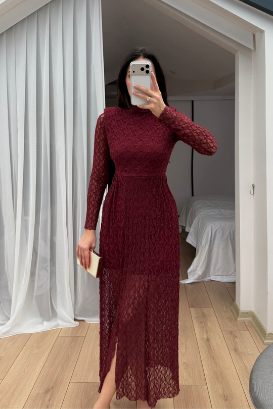 Aylin Güpür Detay Vatkalı Midi Elbise 4572