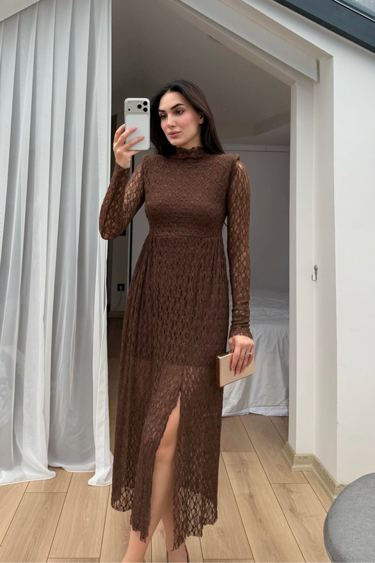 Aylin Güpür Detay Vatkalı Midi Elbise 4572
