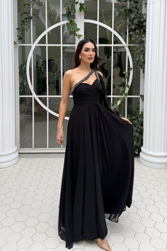 Ayperi Boncuk İşleme Detay Yırtmaçlı Abiye 9368