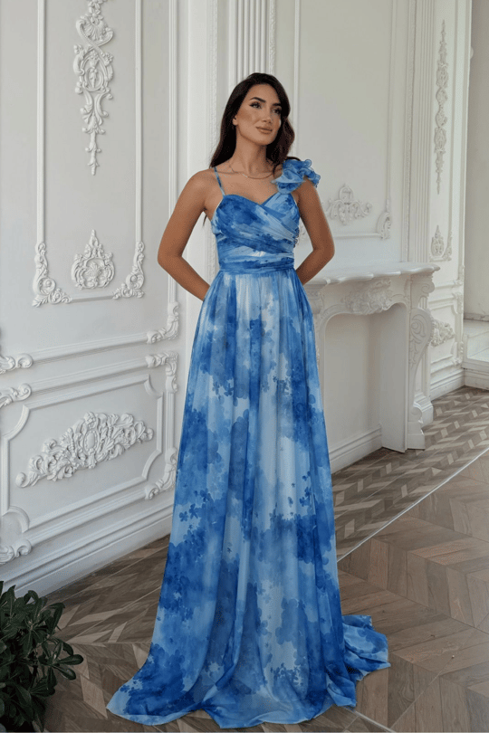 Batik Desenli Kol Fırfır Şifon Abiye 2003