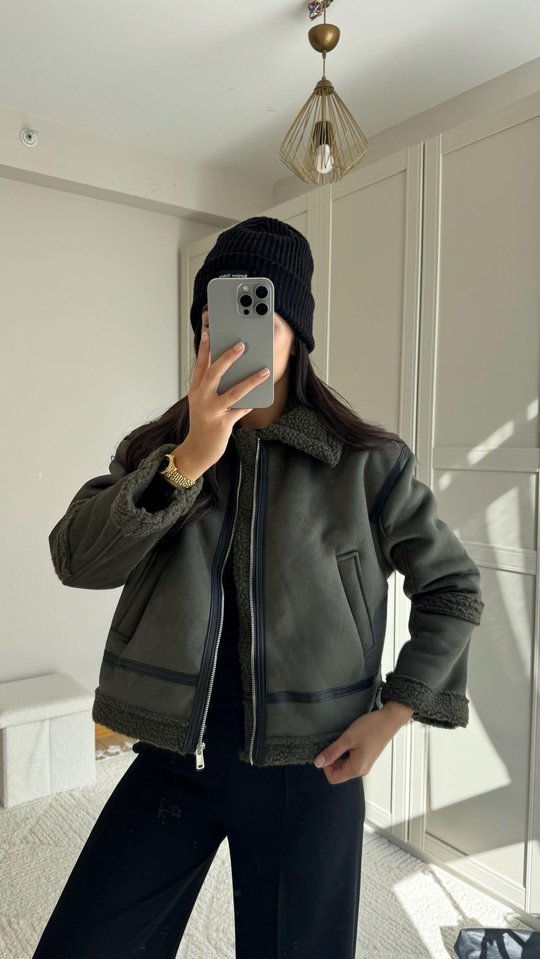 Bellina Peluş Kaplama Kaban 6529 HAKİ