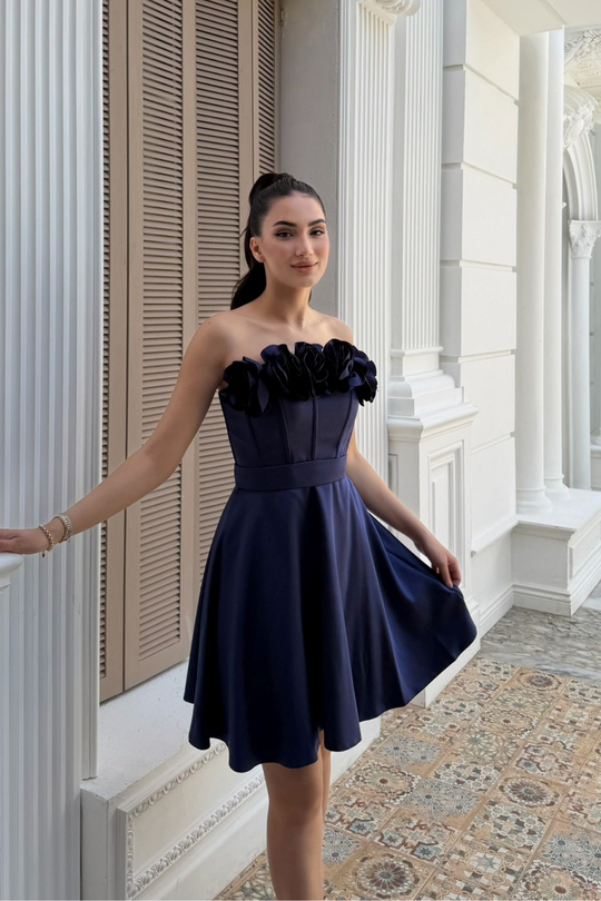 Blanca Straplez Gül Detay Mini Elbise 1101